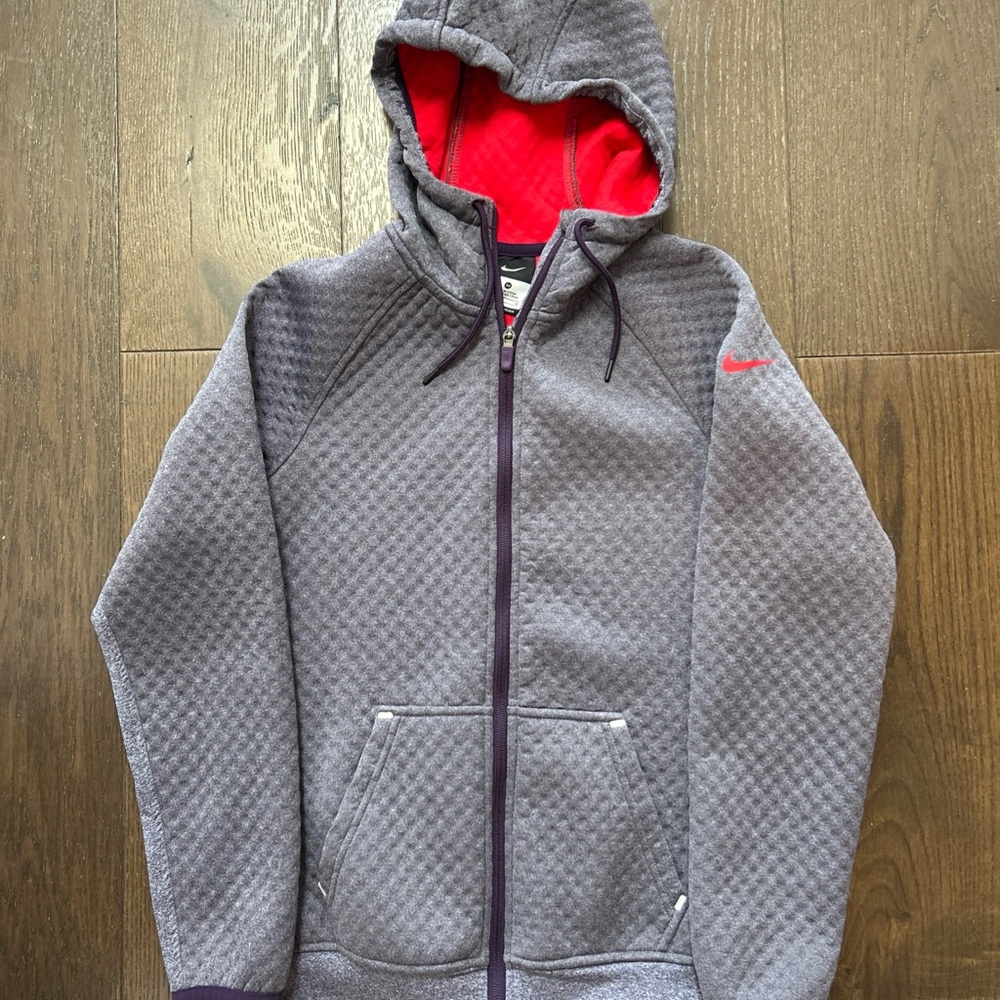 Nike Sphere Thermal Full Zip Hooded Jacket Women's Purple Thumb Holes Sz Medium